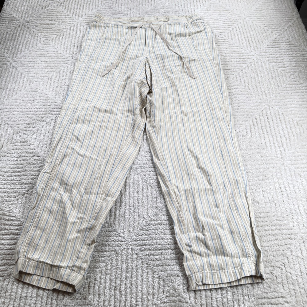 J Jill Love Linen Pants Womens M Striped Coastal Resort Nautical Boho Earthy